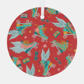 レトロローラスケート:明るい赤の背景 ガラスオーナメント (裏面)