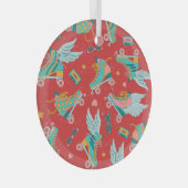 レトロローラスケート:明るい赤の背景 ガラスオーナメント (正面右)