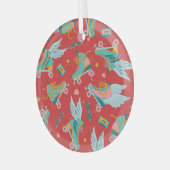 レトロローラスケート:明るい赤の背景 ガラスオーナメント (正面左)