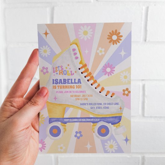 レトロローラディスコ誕生日パーティー 招待状