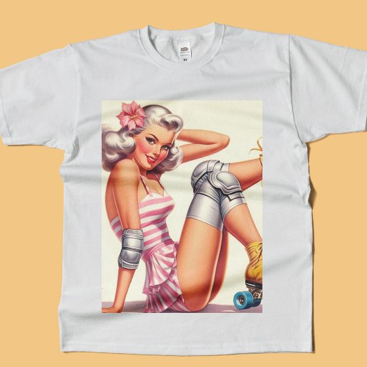 レトロローラーガールピンアップ Tシャツ