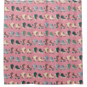 レトロローラースカーズグリーンダスティピンクパターン シャワーカーテン (正面)