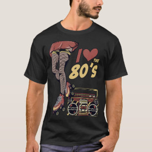 レトロローラースカーツ80のローラディスコスケートで滑るガール Tシャツ