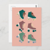 レトロローラースキーズグリーンピンク ポストカード (正面/裏面)