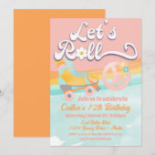 レトロローラースケートパーティー誕生日ピースサイン 招待状 (正面/裏面)