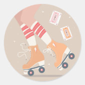 レトロローラースケート及びカセットテープ ラウンドシール (正面)