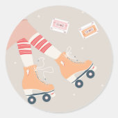 レトロローラースケート及びカセットテープ ラウンドシール (正面)