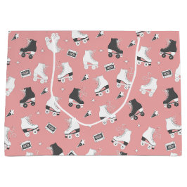 レトロローラースケート及びカセットテープ ラージペーパーバッグ