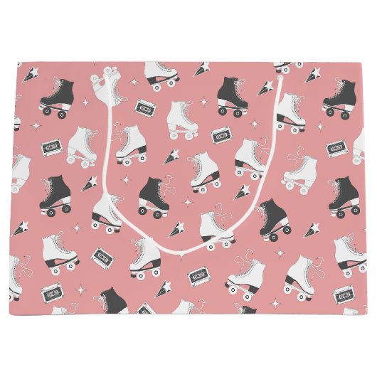 レトロローラースケート及びカセットテープ ラージペーパーバッグ (正面)