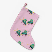 レトロローラースケート：ピンクパターン。 スモールクリスマスストッキング (正面 (吊り時))