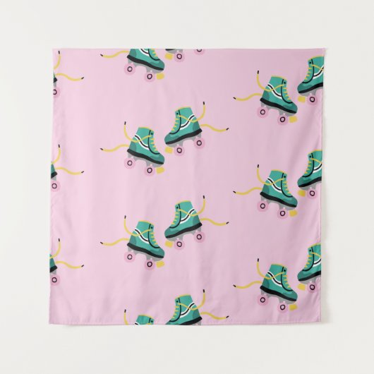 レトロローラースケート:ピンクパターン。 タペストリー (正面)