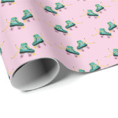 レトロローラースケート:ピンクパターン。 ラッピングペーパー (ロールコーナー)