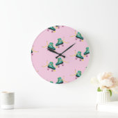レトロローラースケート：ピンクパターン。 ラージ壁時計 (ホーム)