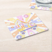 レトロローラーリンク誕生日パーティー スクエアペーパーコースター (アングル)