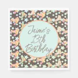 レトロロールスケート誕生日スケートスターパターン スタンダードランチョンナプキン