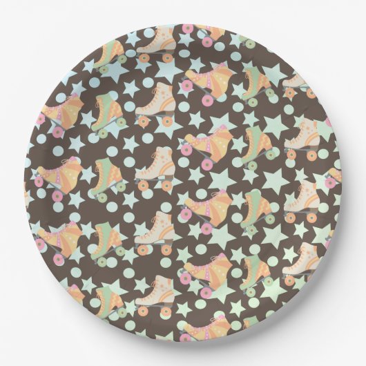 レトロロールスケート誕生日スケートスターパターン ペーパープレート (正面)