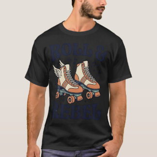 レトロロール&レーベル翼付きローラースケートデザイン Tシャツ
