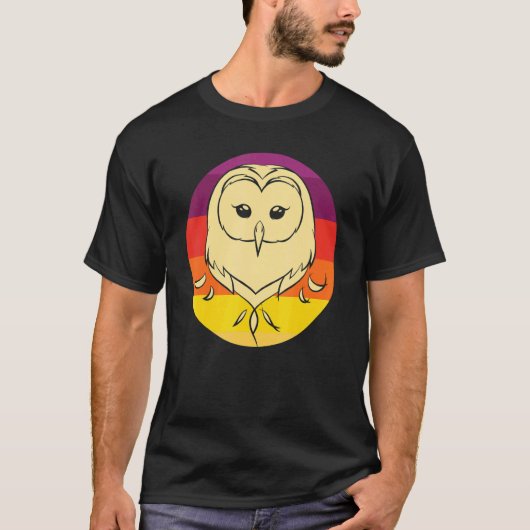 レトロワイズ鳥獣林フクロウ1 Tシャツ (正面)
