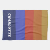 レトロワイドブルー抽象芸術ストライプパーソナライズされた キッチンタオル (横)