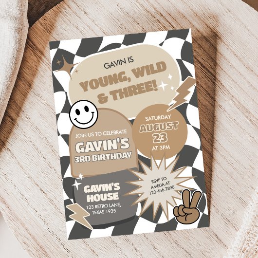 レトロワイルドスリーバースデーパーティー 招待状