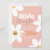 レトロワイルドデイジーボホーグルーヴィーガールバースデーパーティー 招待状 (正面)