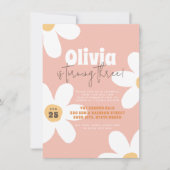 レトロワイルドデイジーボホーグルーヴィーガールバースデーパーティー 招待状 (正面)