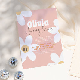 レトロワイルドデイジーボホーグルーヴィーガールバースデーパーティー 招待状