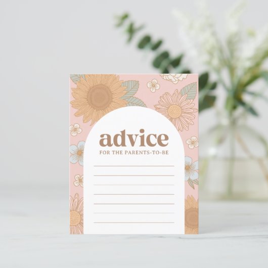 レトロワイルドフラワーガールベビーシャワーアドバイスカード (スタンド正面)