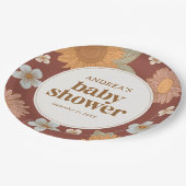 レトロワイルドフラワーガールベビーシャワー ペーパープレート (アングル)