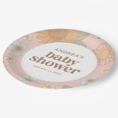 レトロワイルドフラワーガールベビーシャワー ペーパープレート (アングル)