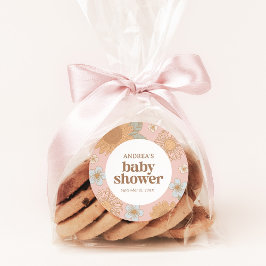 レトロワイルドフラワーガールベビーシャワー ラウンドシール