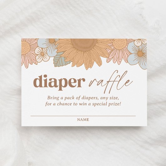 レトロワイルドフラワーガール赤ちゃんシャワーおむつラッフル エンクロージャーカード