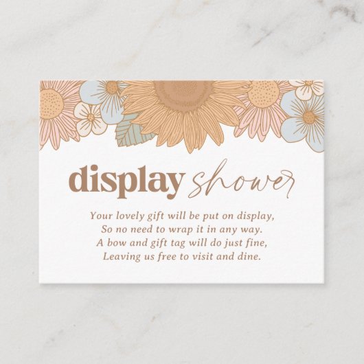 レトロワイルドフラワーガール赤ちゃんシャワー表示シャワー エンクロージャーカード (正面)