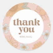 レトロワイルドフラワーバースデーパーティーありがとう ラウンドシール (正面)