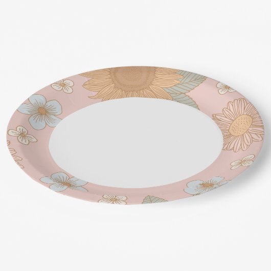 レトロワイルドフラワーバースデーパーティー ペーパープレート (アングル)