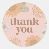 レトロワイルドフラワーベイビーシャワーありがとう ラウンドシール (正面)