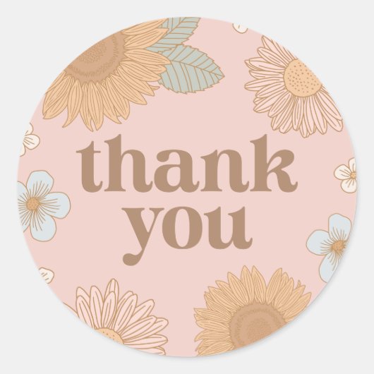 レトロワイルドフラワーベイビーシャワーありがとう ラウンドシール (正面)