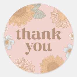 レトロワイルドフラワーベイビーシャワーありがとう ラウンドシール