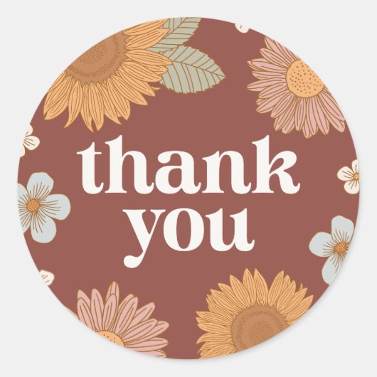 レトロワイルドフラワーベイビーシャワーありがとう ラウンドシール (正面)