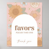 レトロワイルドフラワーベイビーシャワーの好意サイン ポスター (正面)