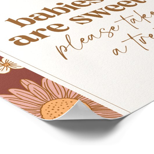 レトロワイルドフラワーベイビーシャワーベビーは甘いサイン ポスター (角)