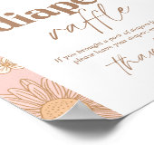 レトロワイルドフラワーベビーシャワーおむつラッフルサイン ポスター (角)