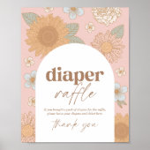 レトロワイルドフラワーベビーシャワーおむつラッフルサイン ポスター (正面)