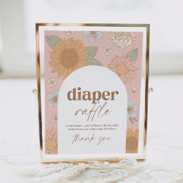 レトロワイルドフラワーベビーシャワーおむつラッフルサイン ポスター