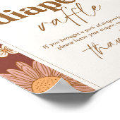 レトロワイルドフラワーベビーシャワーおむつラッフルサイン ポスター (角)