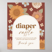 レトロワイルドフラワーベビーシャワーおむつラッフルサイン ポスター (正面)