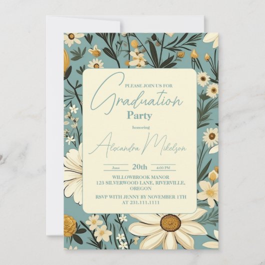 レトロワイルドフラワーメドウガーデン卒業パーティー 招待状 (正面)