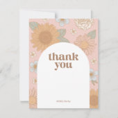 レトロワイルドフラワー誕生日サンキューカード ノートカード (正面)