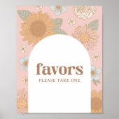 レトロワイルドフラワー誕生日パーティー好意サイン ポスター (正面)