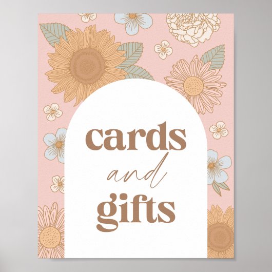 レトロワイルドフラワー赤ちゃんシャワーカードとギフトサイン ポスター (正面)